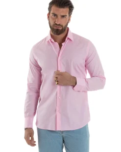 Camicia Uomo Con Colletto Francese Cotone Basic Sartoriale Slim Fit Rosa C2943A