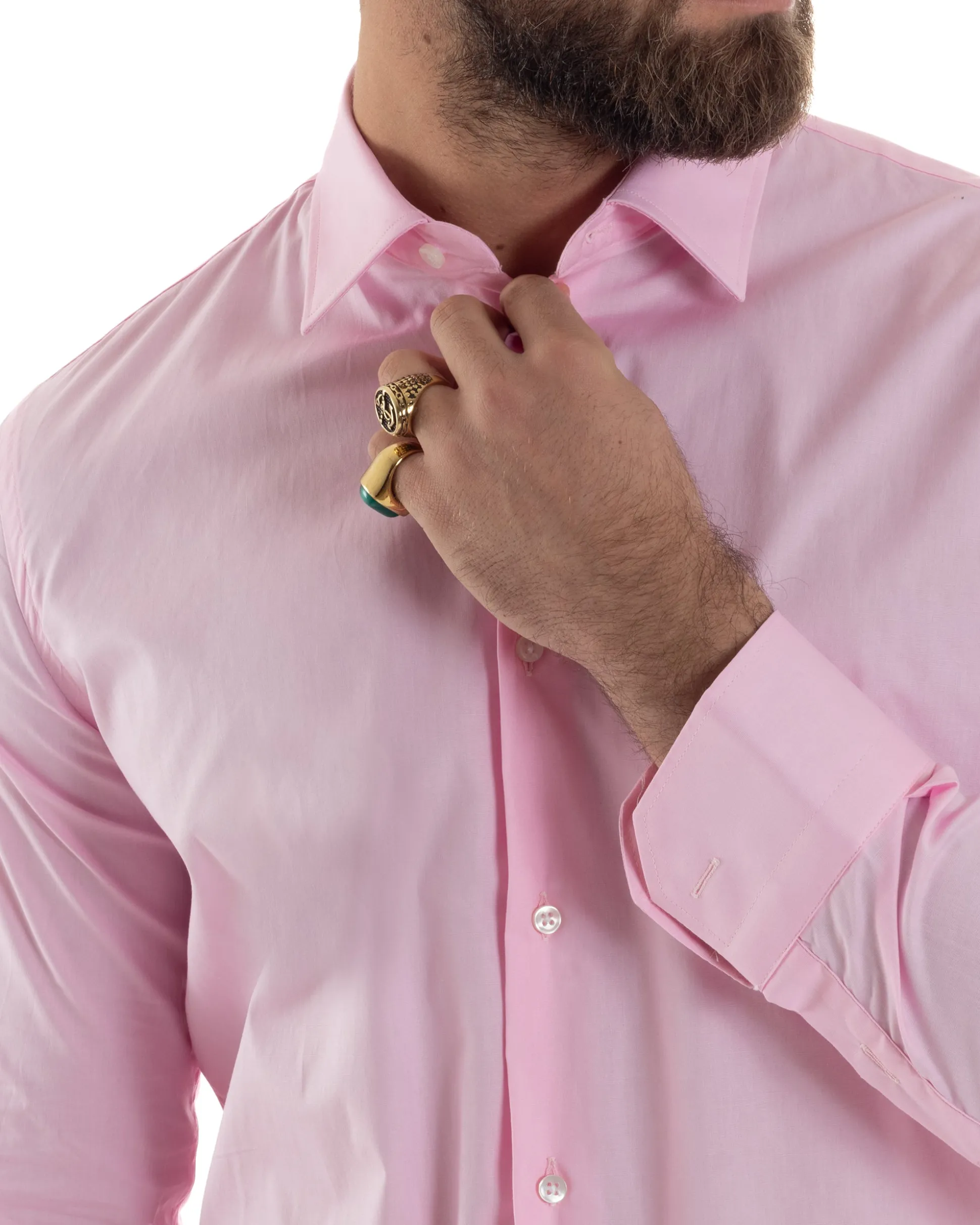 Camicia Uomo Con Colletto Francese Cotone Basic Sartoriale Slim Fit Rosa C2943A