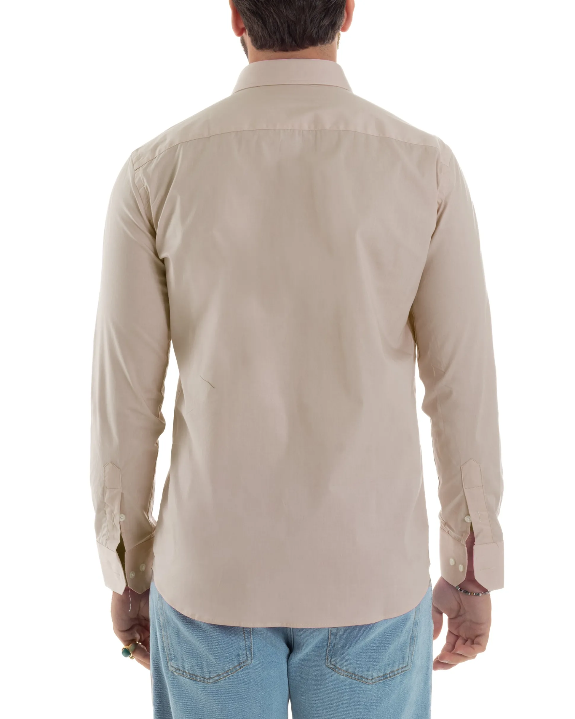 Camicia Uomo Con Colletto Francese Cotone Basic Sartoriale Slim Fit Beige C2947A