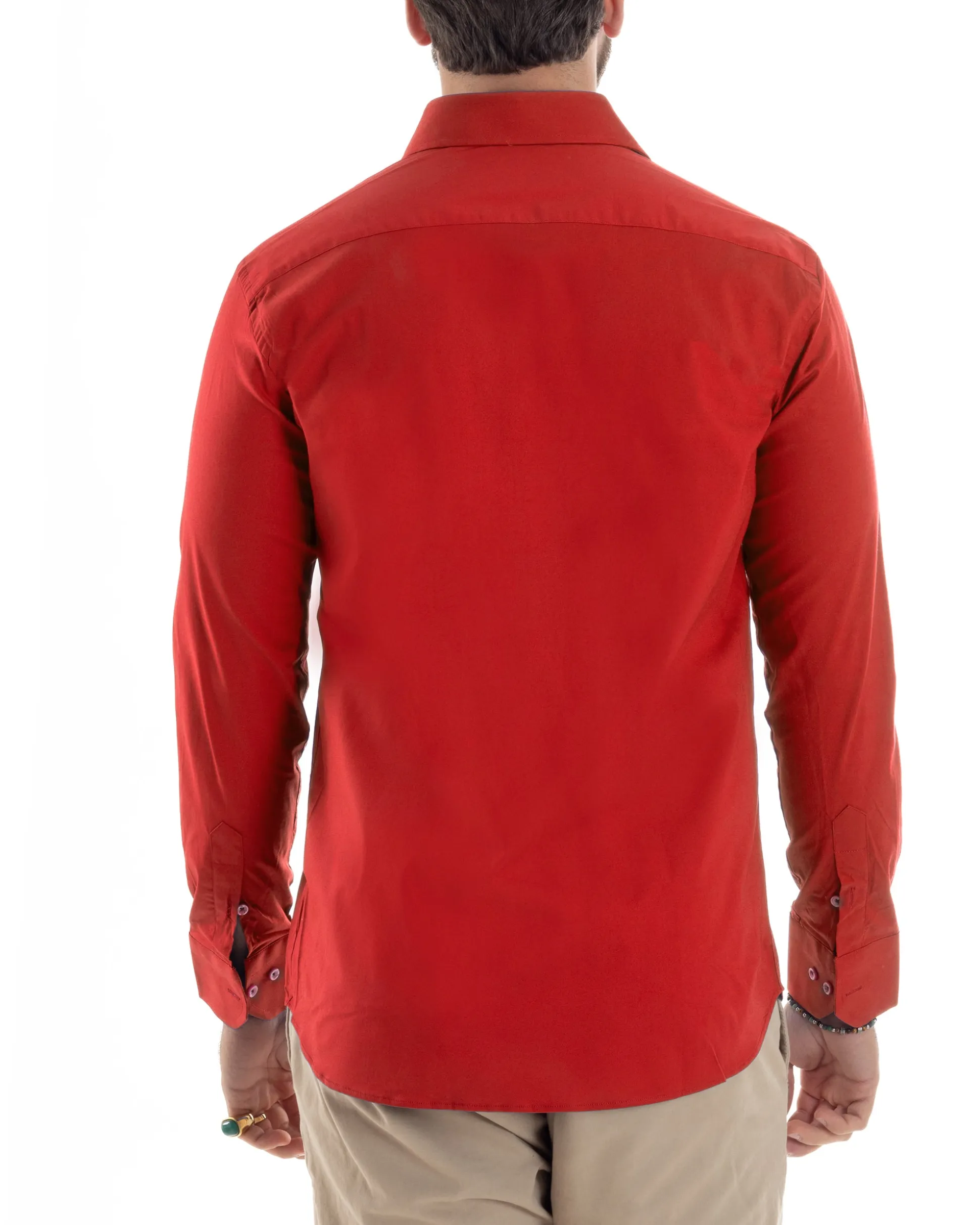 Camicia Uomo Con Colletto Francese Cotone Basic Sartoriale Slim Fit Rosso C2940A