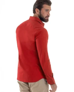 Camicia Uomo Con Colletto Francese Cotone Basic Sartoriale Slim Fit Rosso C2940A