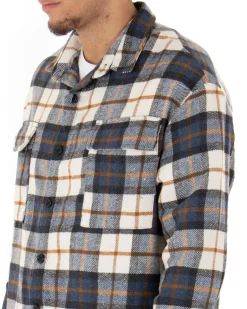 Camicia Uomo Con Colletto Giacca Camicione Manica Lunga Fantasia Quadri Blu GIOSAL-C2303A