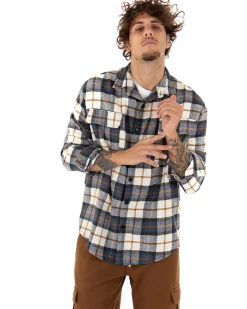 Camicia Uomo Con Colletto Giacca Camicione Manica Lunga Fantasia Quadri Blu GIOSAL-C2303A