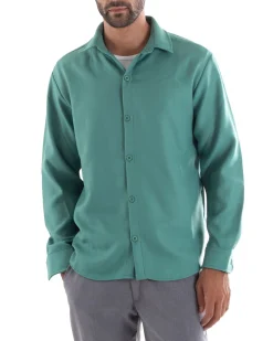Camicia Uomo Con Colletto Manica Lunga Cotone Tinta Unita Petrolio GIOSAL-C2463A