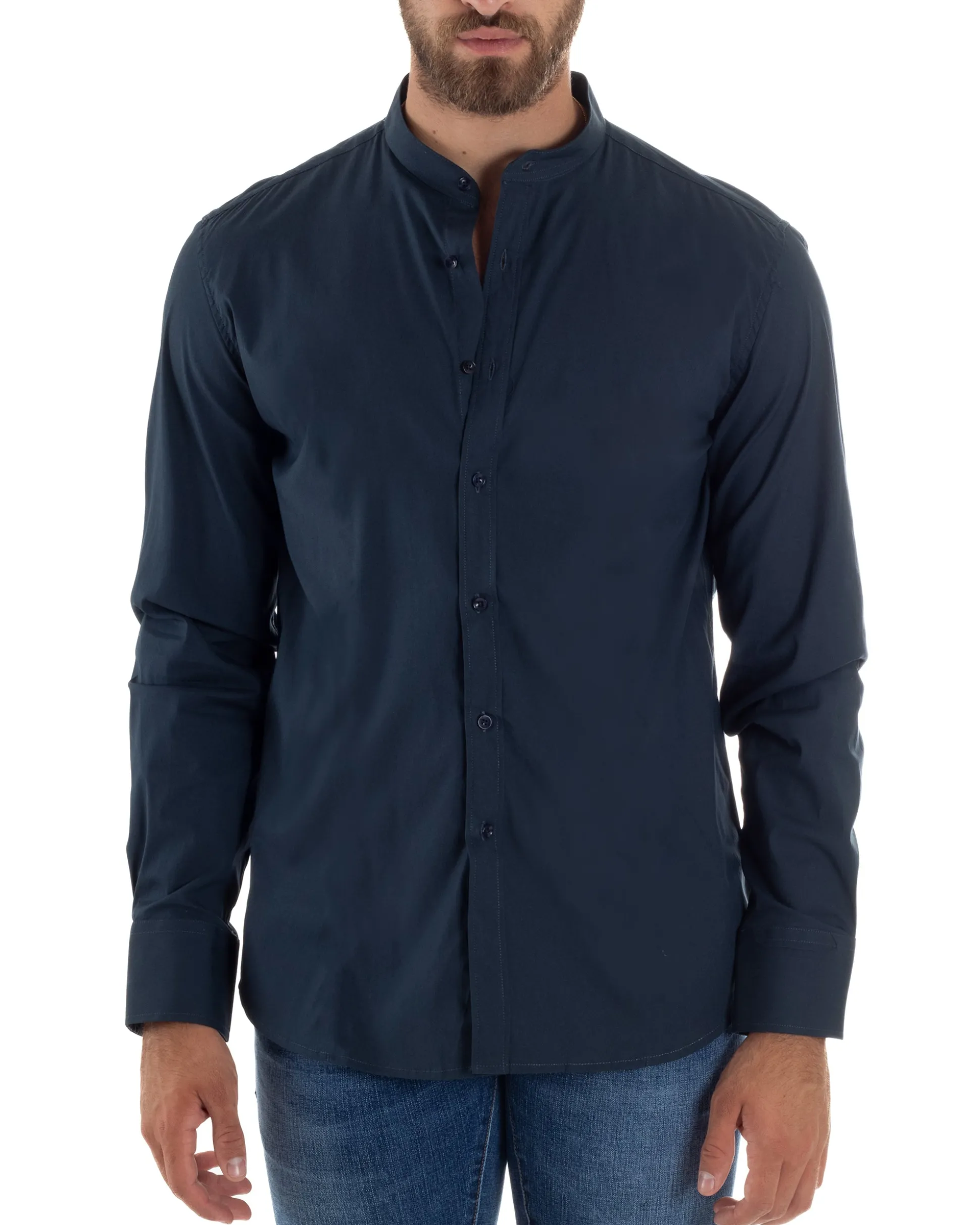 Camicia Uomo Coreana Basic Slim Fit Blu C2989A