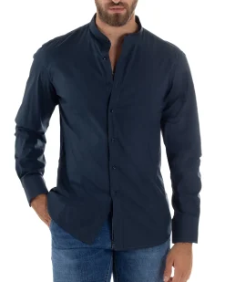 Camicia Uomo Coreana Basic Slim Fit Blu C2989A