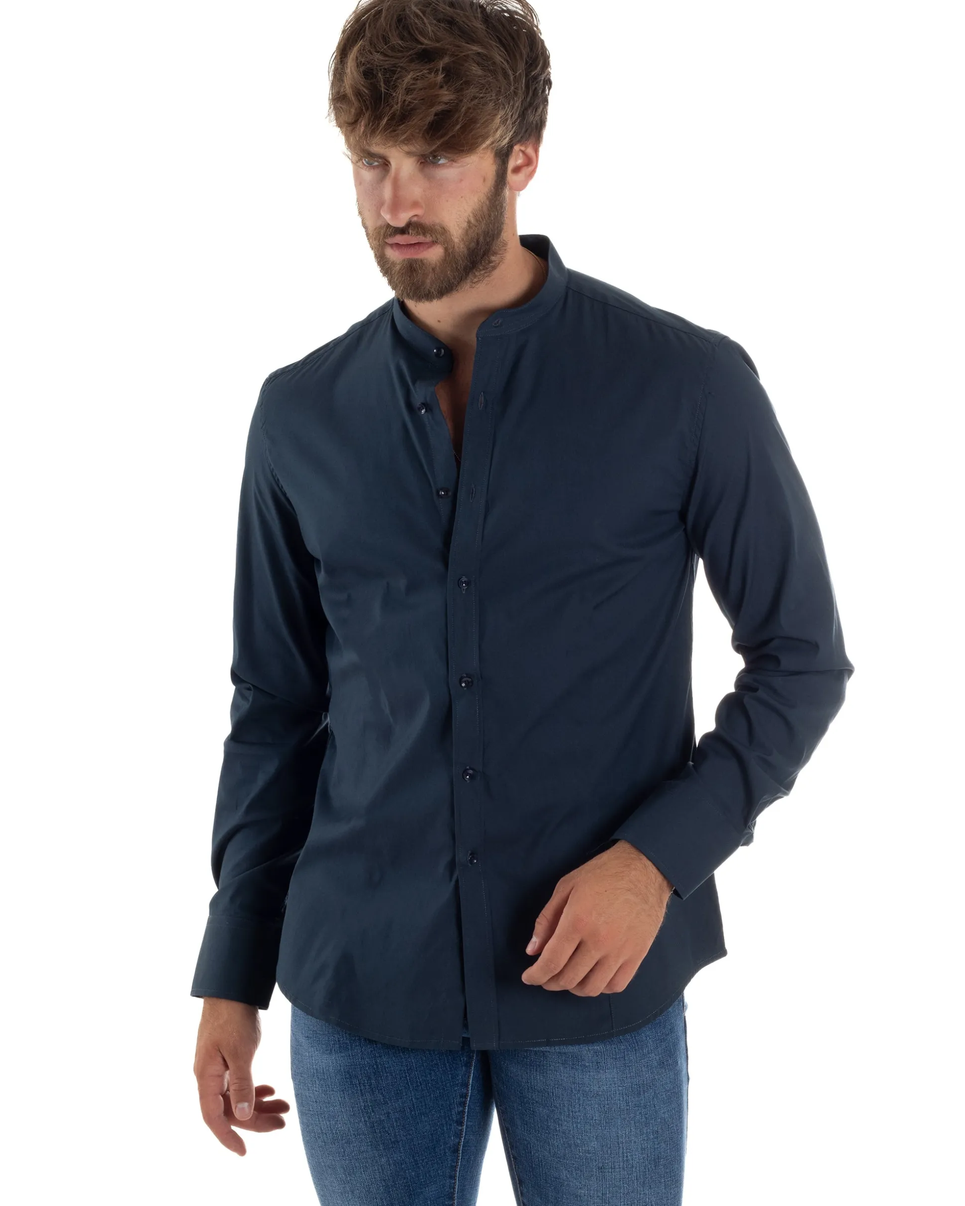 Camicia Uomo Coreana Basic Slim Fit Blu C2989A