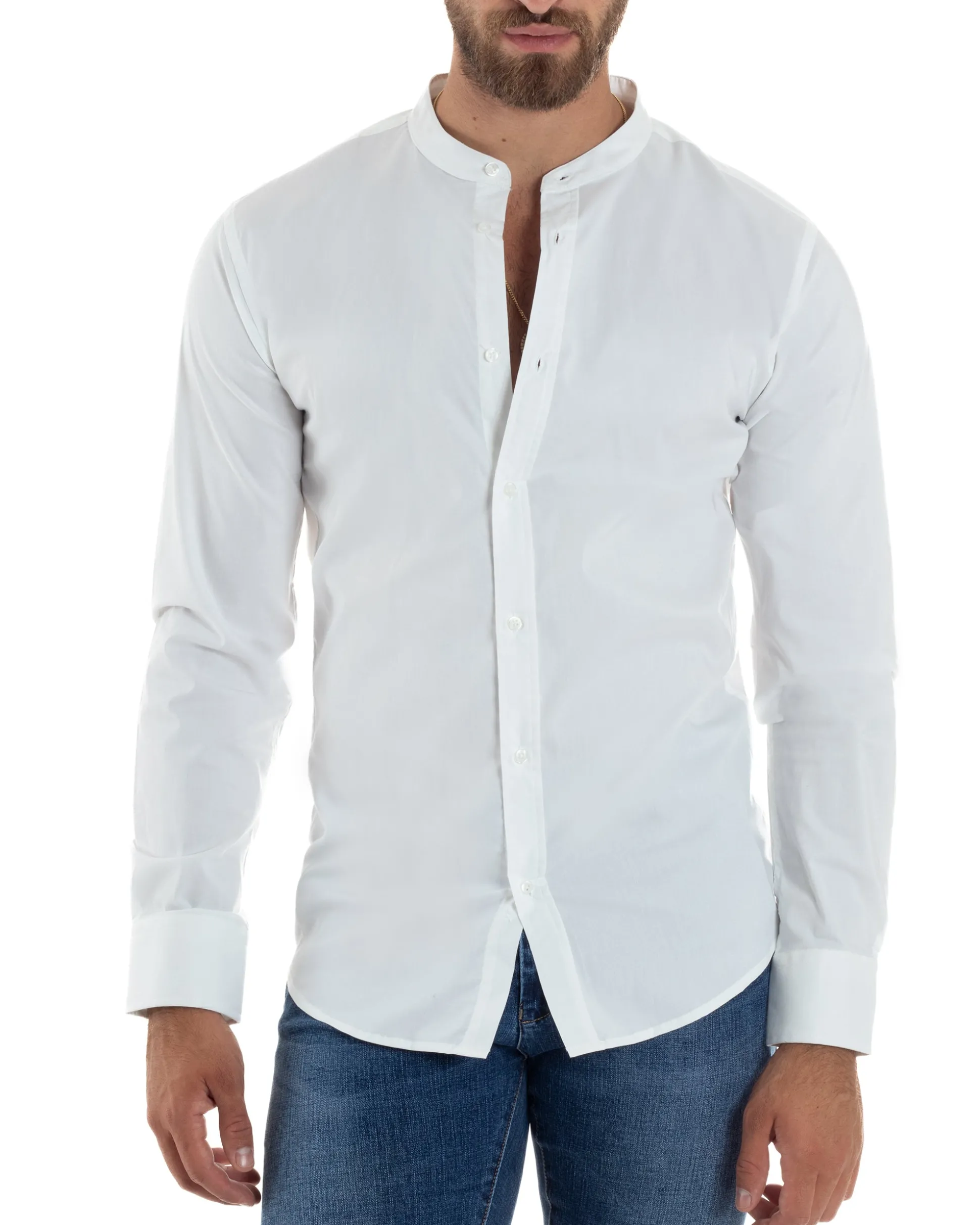 Camicia Uomo Coreana Basic Slim Fit Bianco C2990A