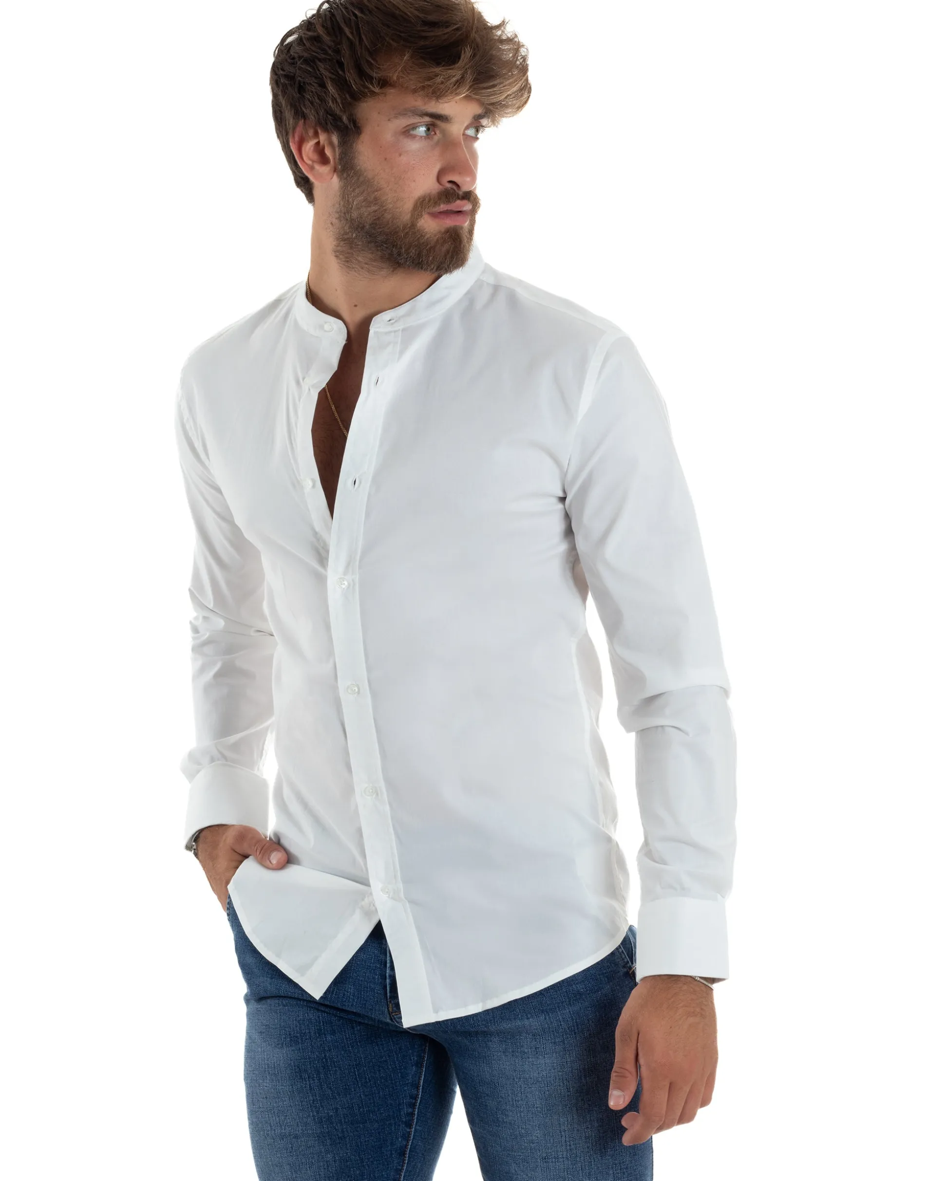 Camicia Uomo Coreana Basic Slim Fit Bianco C2990A
