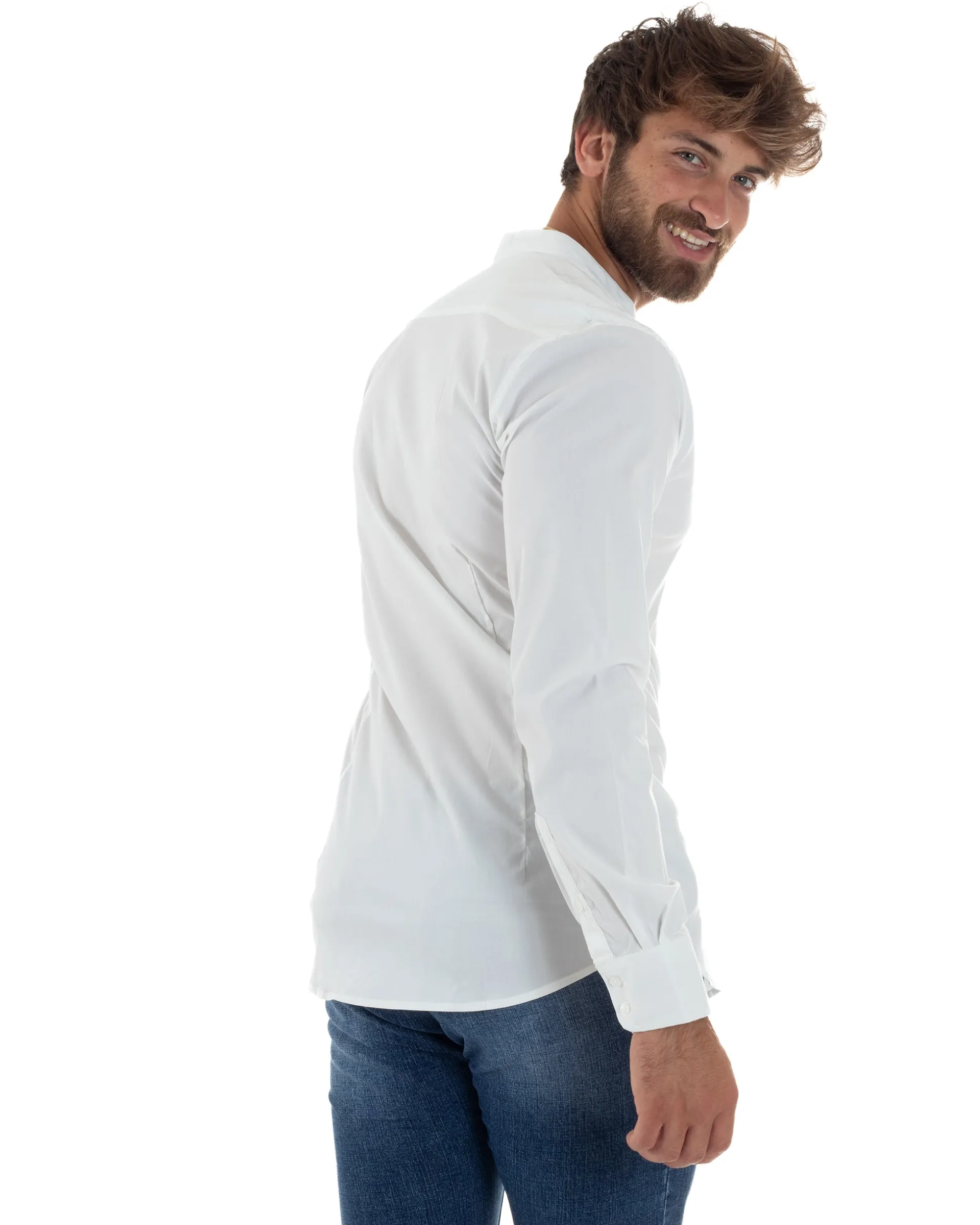 Camicia Uomo Coreana Basic Slim Fit Bianco C2990A