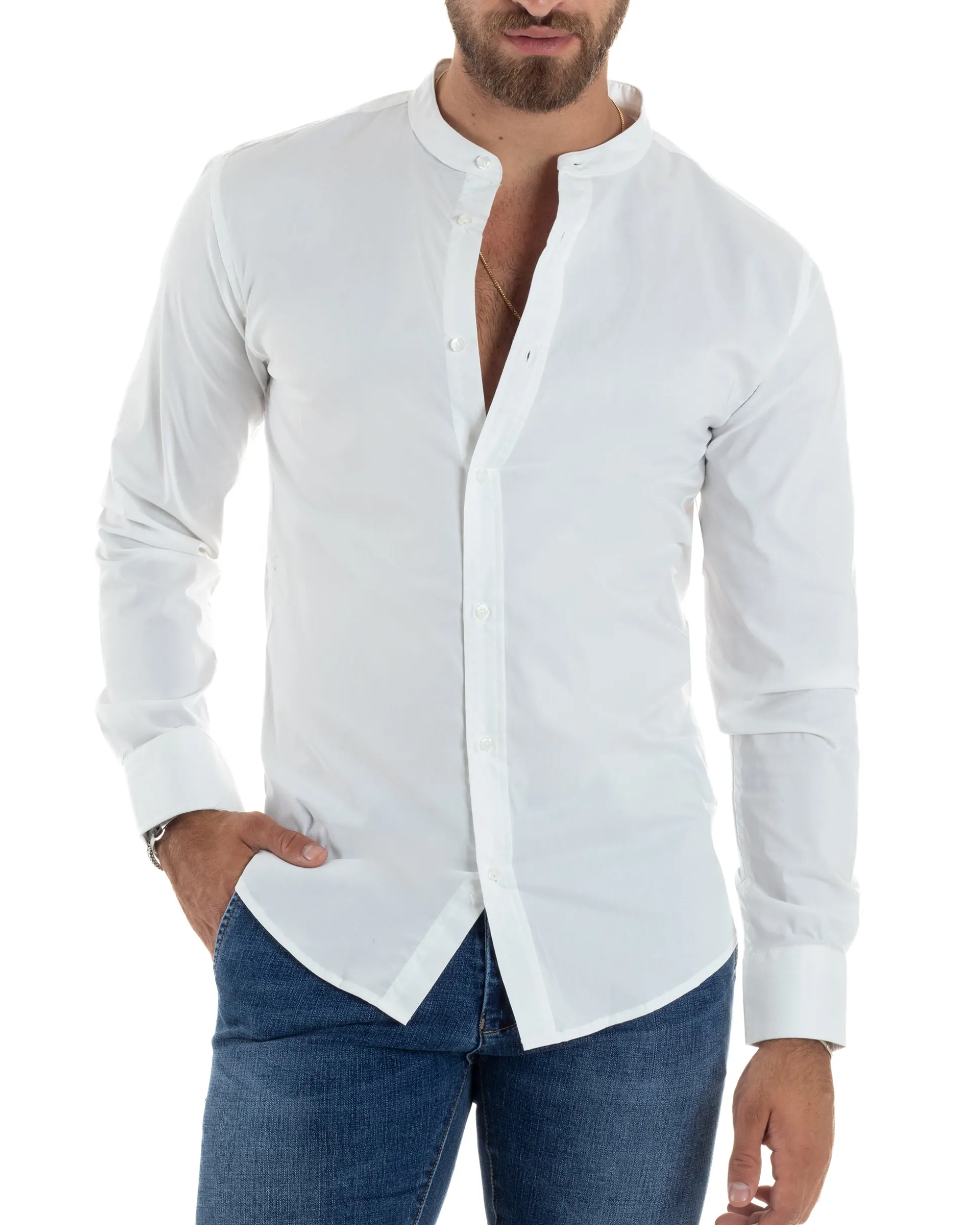 Camicia Uomo Coreana Basic Slim Fit Bianco C2990A