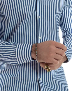 Camicia uomo cotone collo francese slim fit righe bastoncino medio blu GIOSAL-C2918A