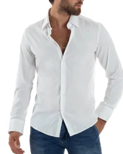 Camicia uomo cotone collo francese basic slim fit bianco GIOSAL-C2976A