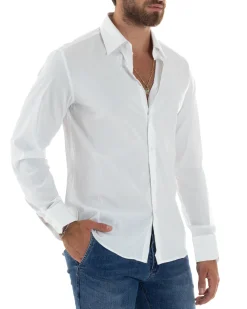Camicia uomo cotone collo francese basic slim fit bianco GIOSAL-C2976A