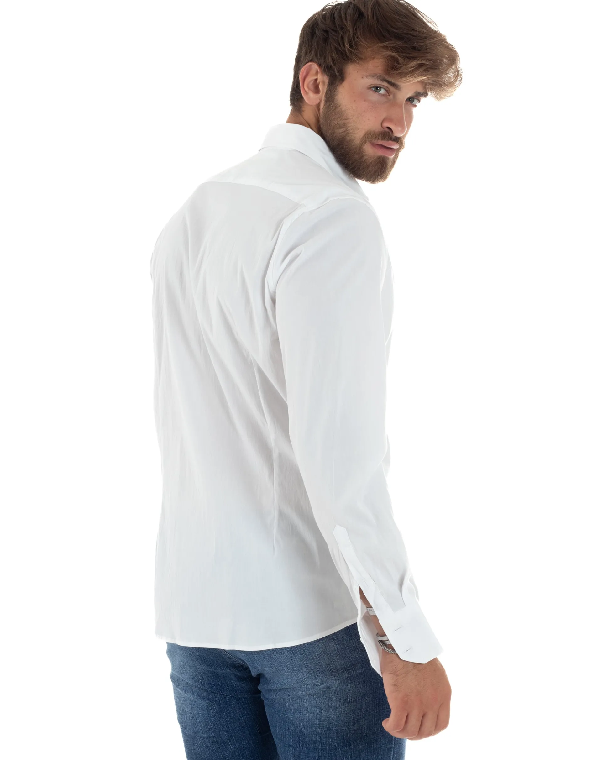 Camicia uomo cotone collo francese basic slim fit bianco GIOSAL-C2976A