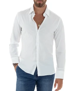 Camicia uomo cotone collo francese basic slim fit bianco GIOSAL-C2976A