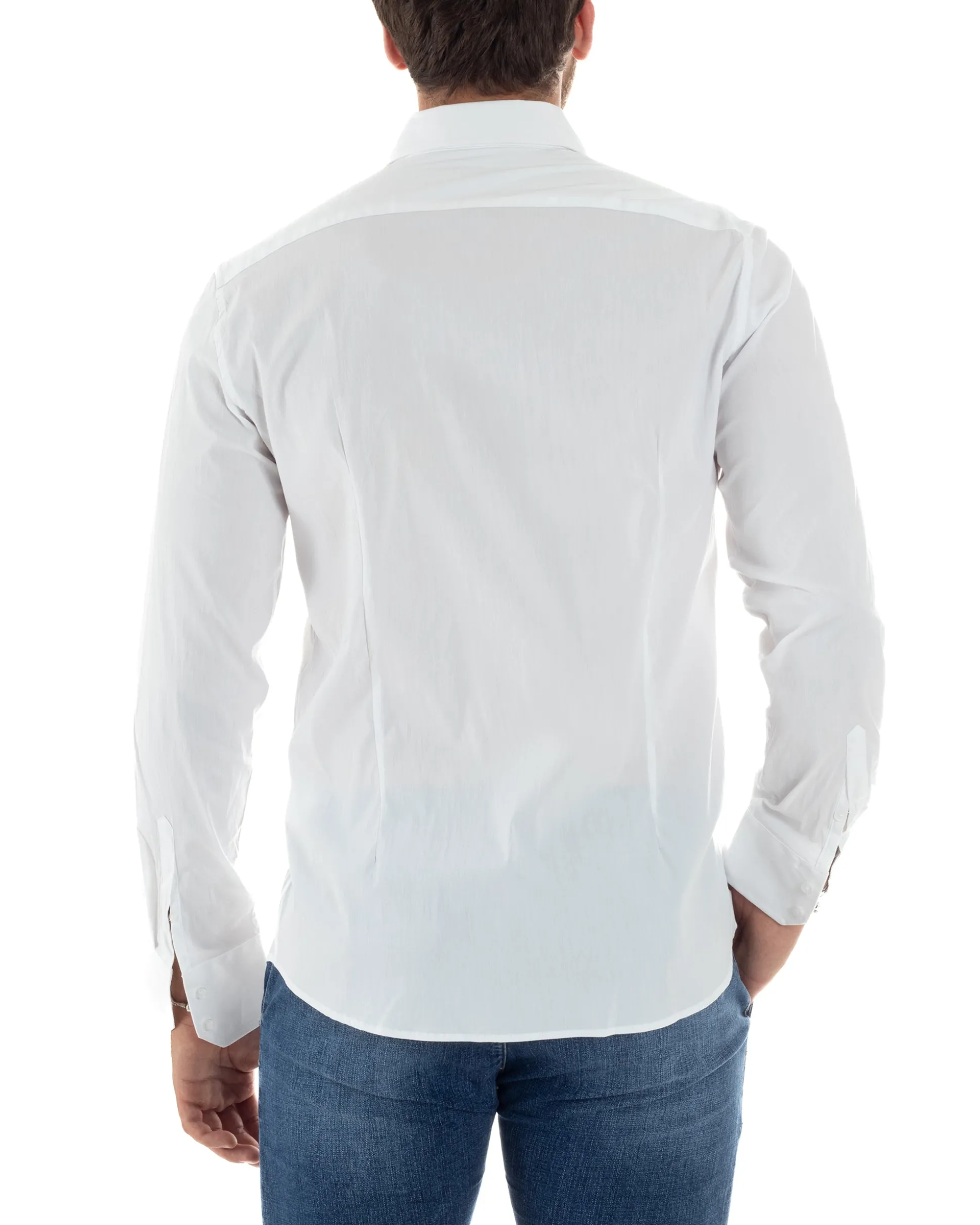 Camicia uomo cotone collo francese basic slim fit bianco GIOSAL-C2976A