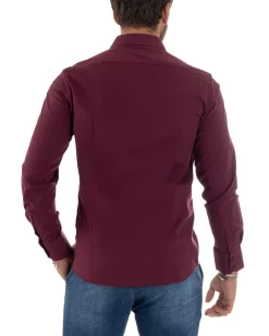 Camicia Uomo Cotone Collo Francese Basic Slim Fit Bordeaux C2979A
