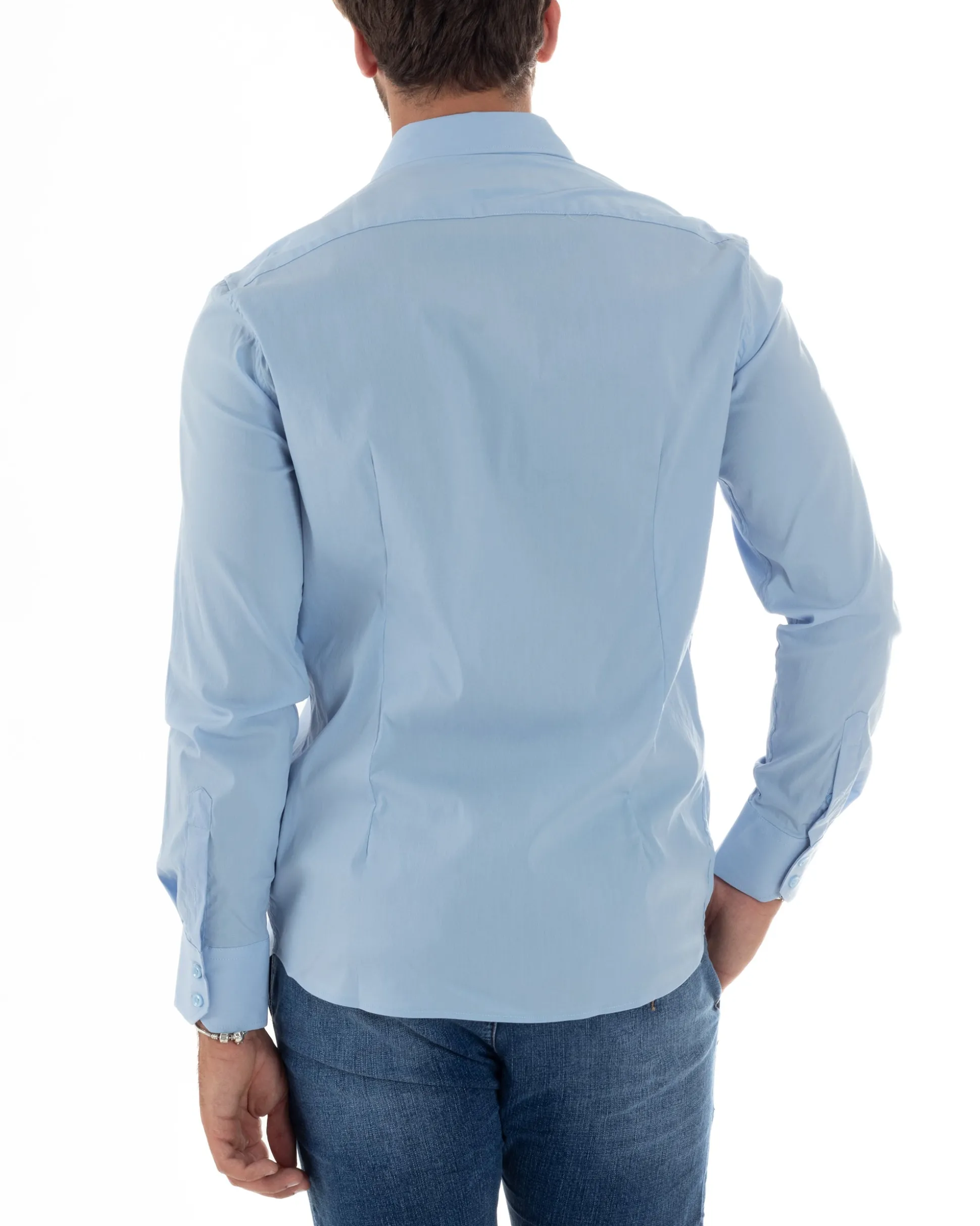 Camicia Uomo Cotone Collo Francese Basic Slim Fit Celeste C2978A