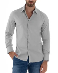Camicia Uomo Cotone Collo Francese Basic Slim Fit Grigio C2981A