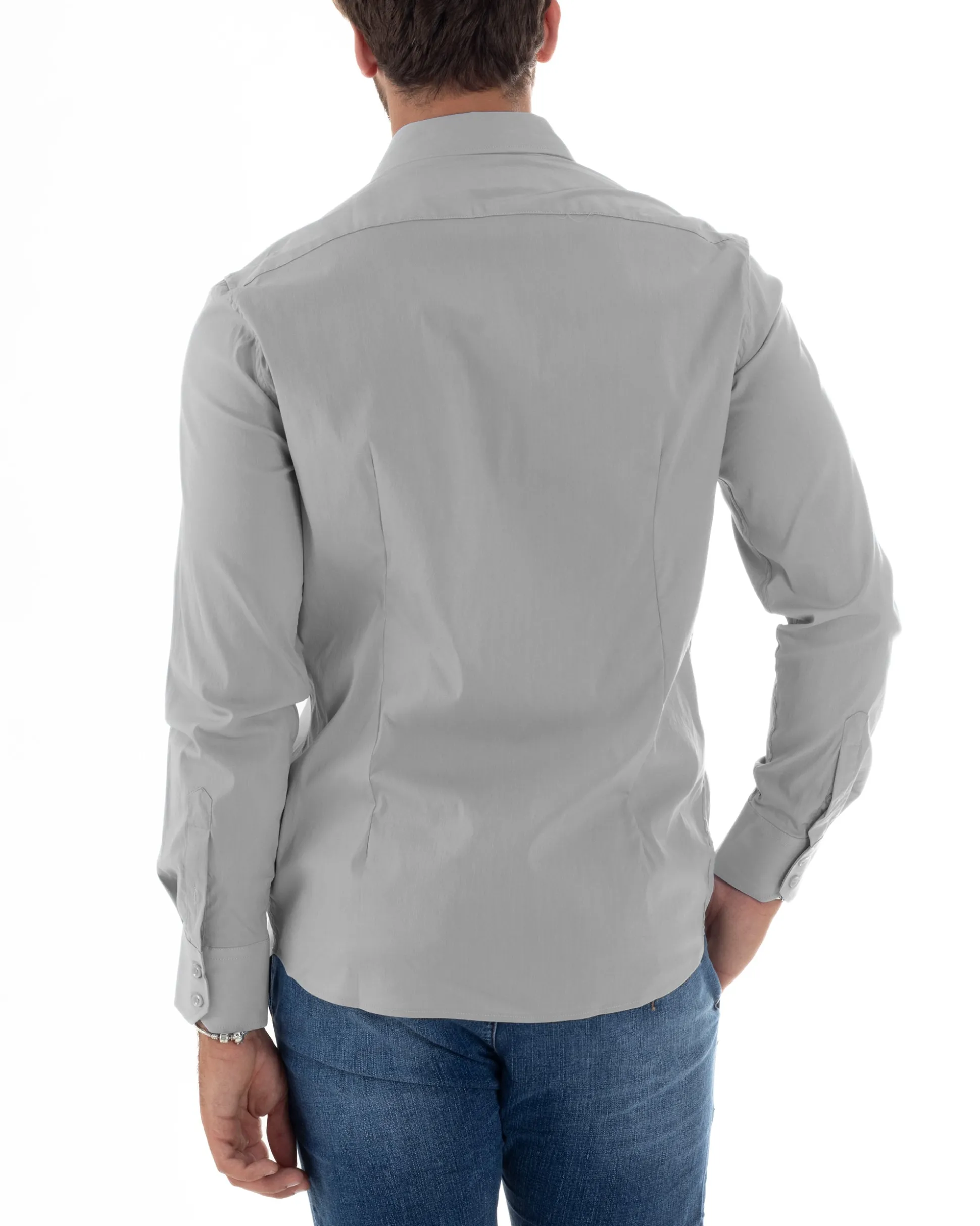 Camicia Uomo Cotone Collo Francese Basic Slim Fit Grigio C2981A