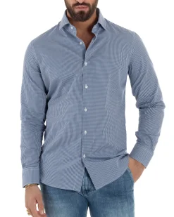 Camicia uomo cotone collo francese slim fit quadretti blu GIOSAL-C3070A