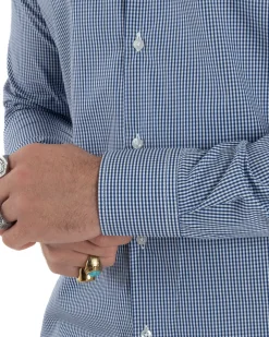 Camicia uomo cotone collo francese slim fit quadretti blu GIOSAL-C3070A