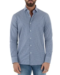 Camicia uomo cotone collo francese slim fit quadretti blu GIOSAL-C3070A