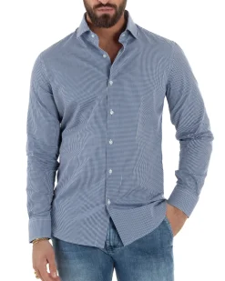Camicia uomo cotone collo francese slim fit quadretti blu GIOSAL-C3070A