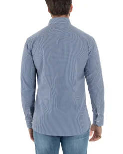 Camicia uomo cotone collo francese slim fit quadretti blu GIOSAL-C3070A