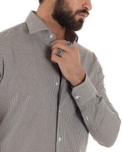 Camicia uomo cotone collo francese slim fit quadretti marrone GIOSAL-C3069A