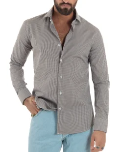 Camicia uomo cotone collo francese slim fit quadretti marrone GIOSAL-C3069A