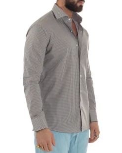 Camicia uomo cotone collo francese slim fit quadretti marrone GIOSAL-C3069A