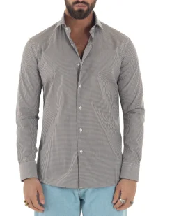 Camicia uomo cotone collo francese slim fit quadretti marrone GIOSAL-C3069A