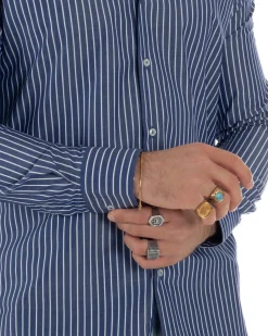 Camicia uomo cotone collo francese slim fit righe bastoncino medio bicolore blu bianco GIOSAL-C3068A