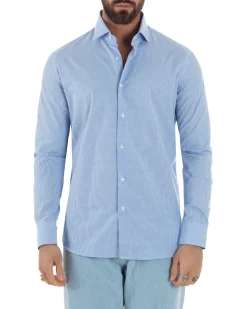 Camicia uomo cotone collo francese slim fit quadretti celeste GIOSAL-C3072A