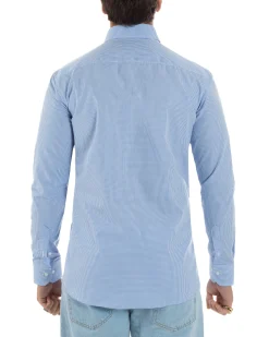 Camicia uomo cotone collo francese slim fit quadretti celeste GIOSAL-C3072A