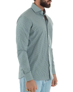 Camicia uomo cotone collo francese slim fit quadretti verde GIOSAL-C3071A