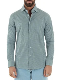 Camicia uomo cotone collo francese slim fit quadretti verde GIOSAL-C3071A