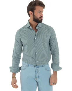 Camicia uomo cotone collo francese slim fit quadretti verde GIOSAL-C3071A