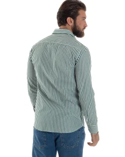 Camicia uomo cotone collo francese slim fit righe bastoncino medio verde GIOSAL-C2921A