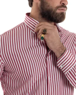 Camicia uomo cotone collo francese slim fit righe bastoncino medio rosso GIOSAL-C2917A