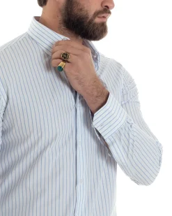 Camicia uomo cotone collo francese slim fit rigata sottile celeste GIOSAL-C2916A