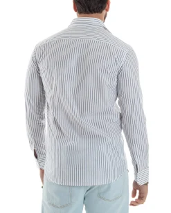 Camicia uomo cotone collo francese slim fit rigata sottile blu GIOSAL-C2915A