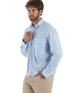 Camicia Uomo Crop Cotone Boxy Fit Celeste C2965A