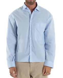 Camicia Uomo Crop Cotone Boxy Fit Celeste C2965A