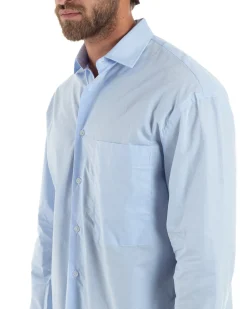 Camicia Uomo Crop Cotone Boxy Fit Celeste C2965A