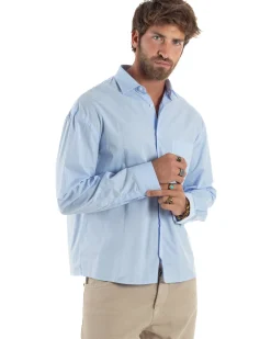 Camicia Uomo Crop Cotone Boxy Fit Celeste C2965A