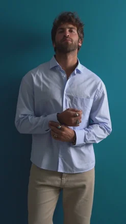 Camicia Uomo Crop Cotone Boxy Fit Celeste C2965A