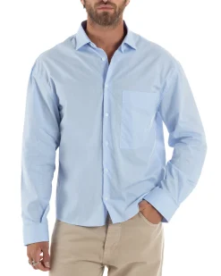 Camicia Uomo Crop Cotone Boxy Fit Celeste C2965A